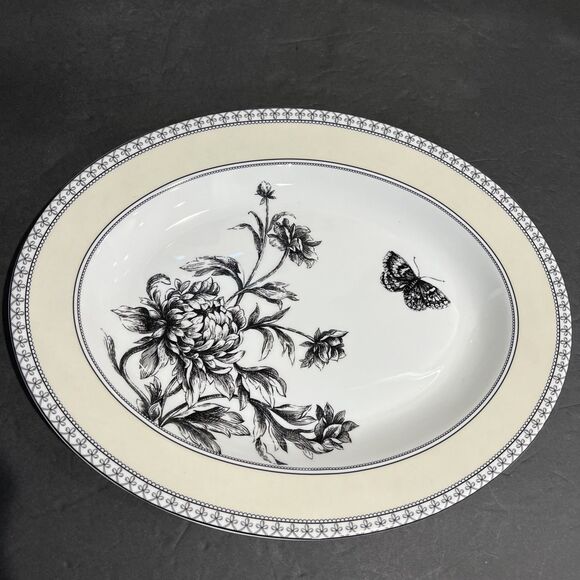 Charter Club Tuilleries Tan 14" Serving Platter Dish Tray Flower Butterfly - Picture 1 of 13